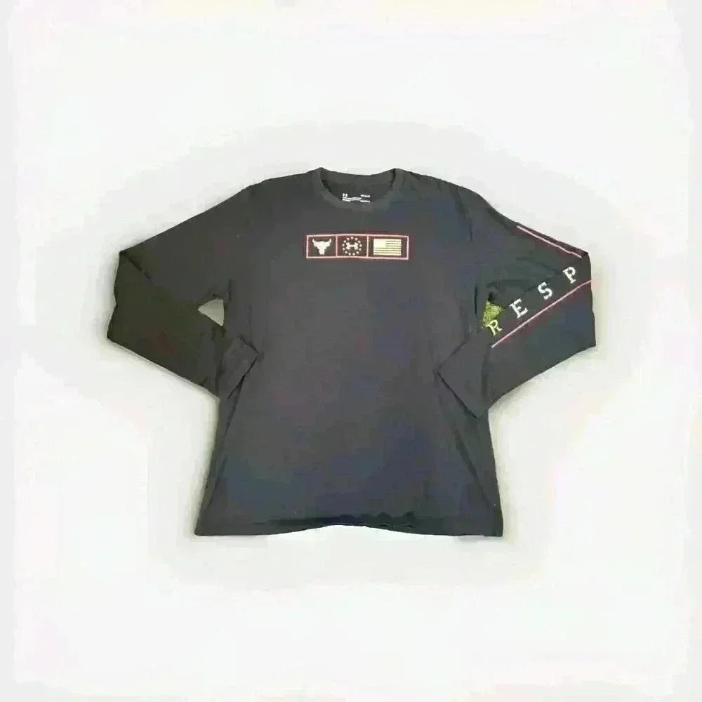 Under Armour Project Rock Shirt Men's L Black Long Sleeve Heatgear Shirt